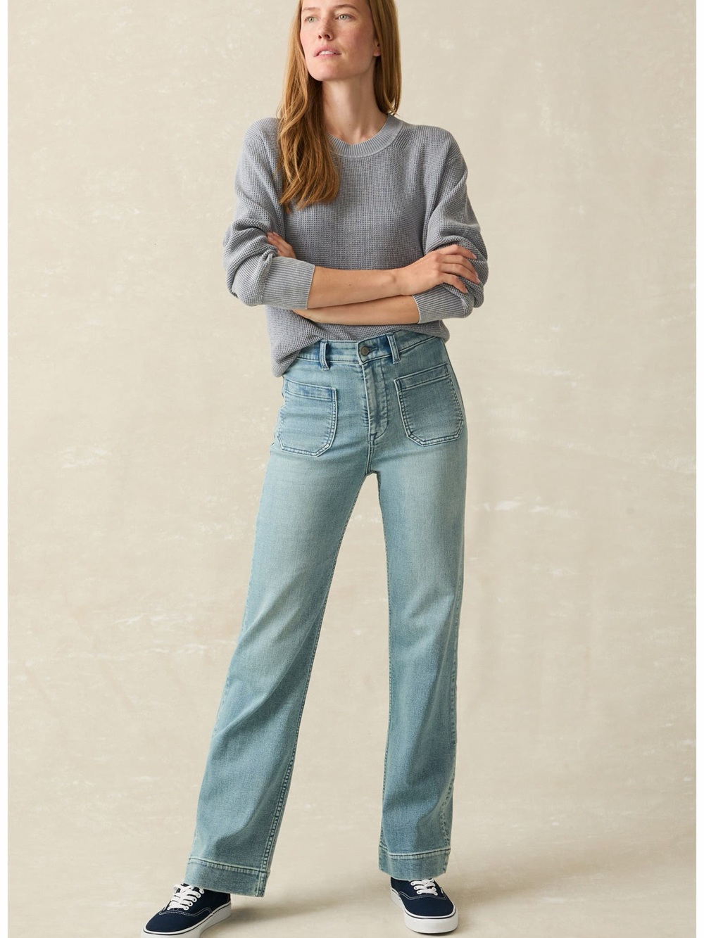 Faherty Stretch Terry Wide-Leg Jeans - Light Wash